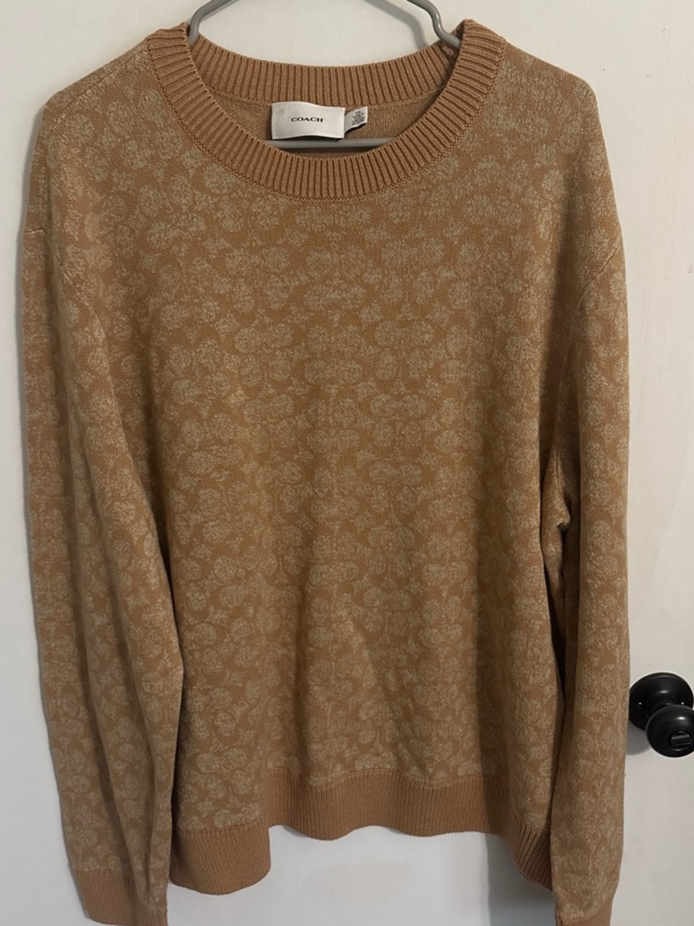 Coach Men's Tan Logi Crewneck Jacquard Sweater XXL